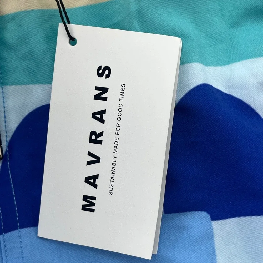MAVRANS Mens Moroccan Swim Shorts XXL Blue Print Elastic‎ Waist Drawstring NEW